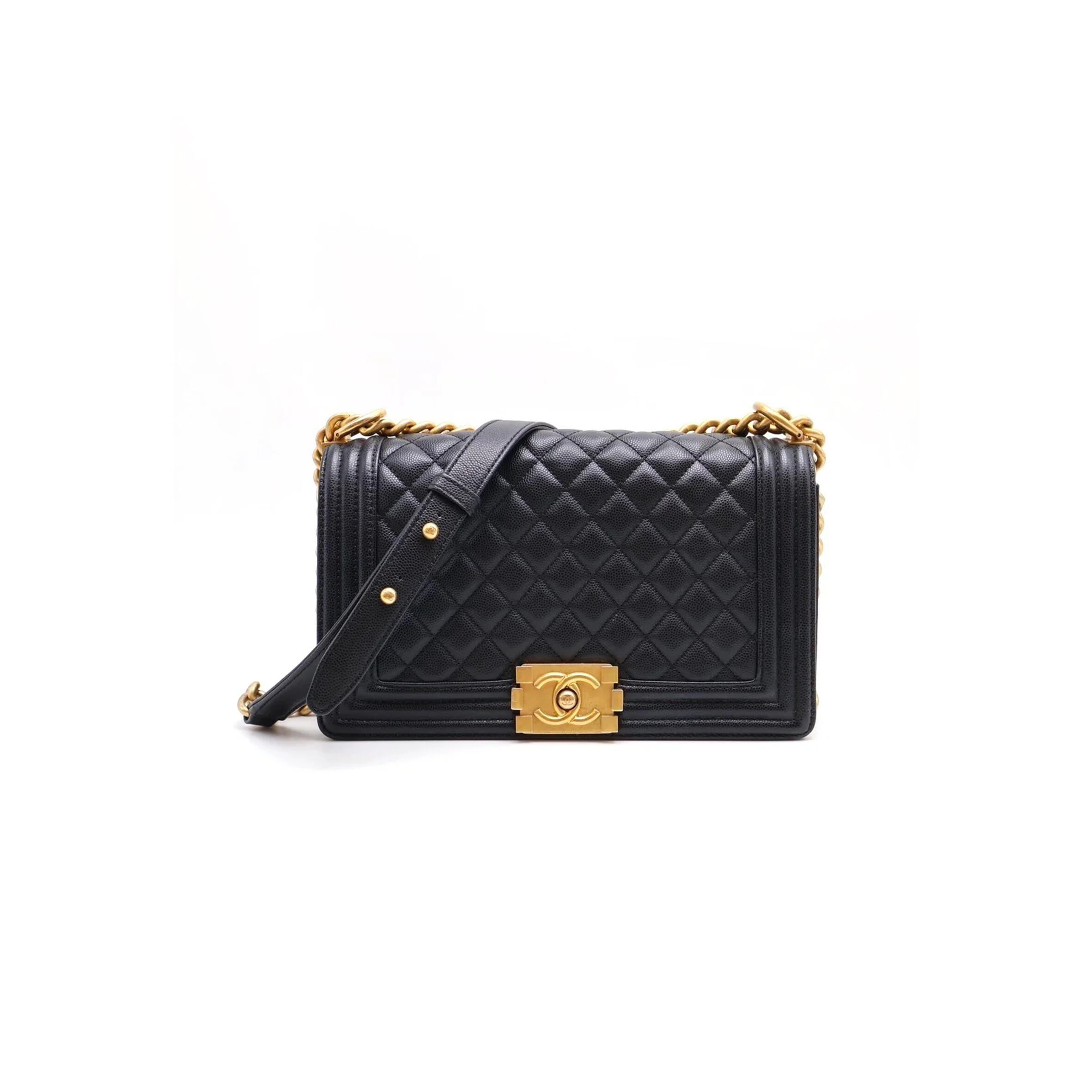 CHANEL CAVIAR MEDIUM QUILTED BOY BLACK A67086 B08358 94305 (25*15*8cm)